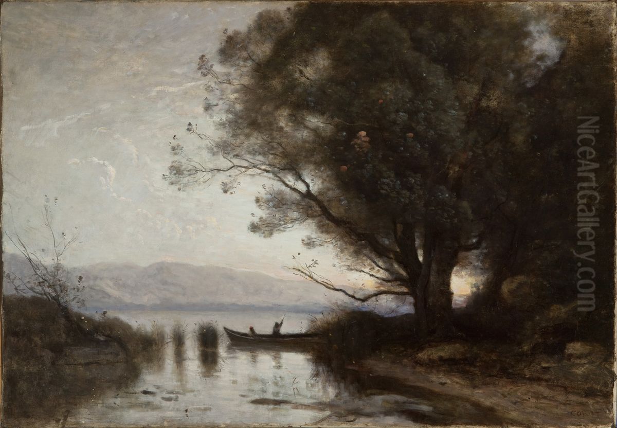Souvenir of Riva Oil Painting by Jean-Baptiste Camille Corot