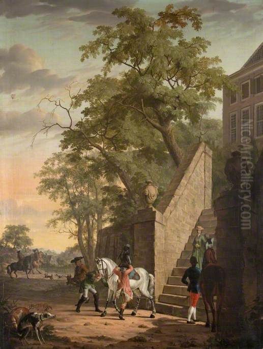 A Hawking Party Preparing to Depart Oil Painting by Gerrit Malleyn