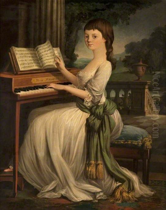 A Girl at a Harpsichord Oil Painting by Mather Brown