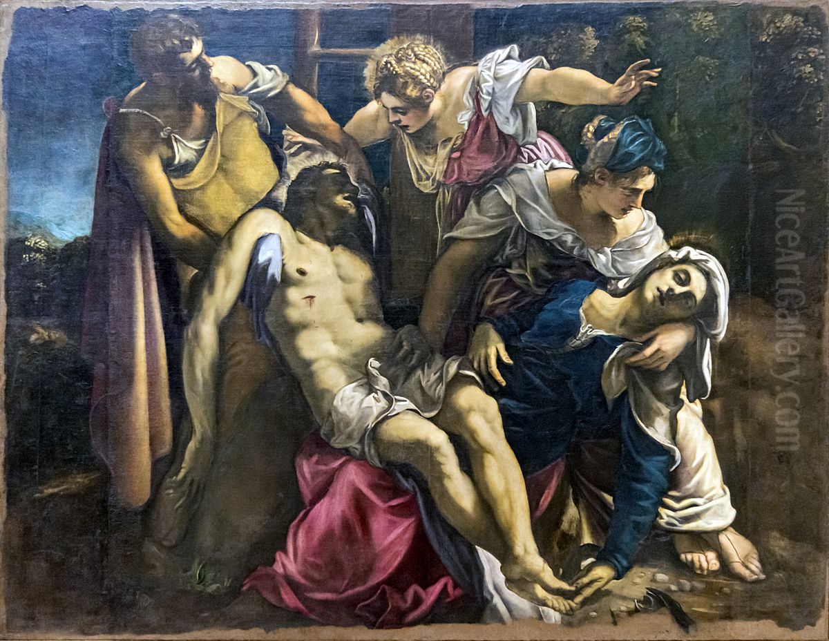Descent from the CrossFrancais:Descente de croixItaliano:Deposizione di Gesu Oil Painting by Jacopo Tintoretto