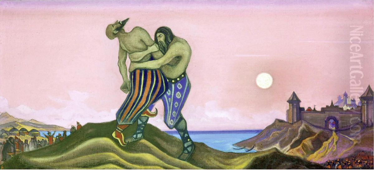The Monomachy of Mstislav and Rededia Oil Painting by Nicholas Roerich