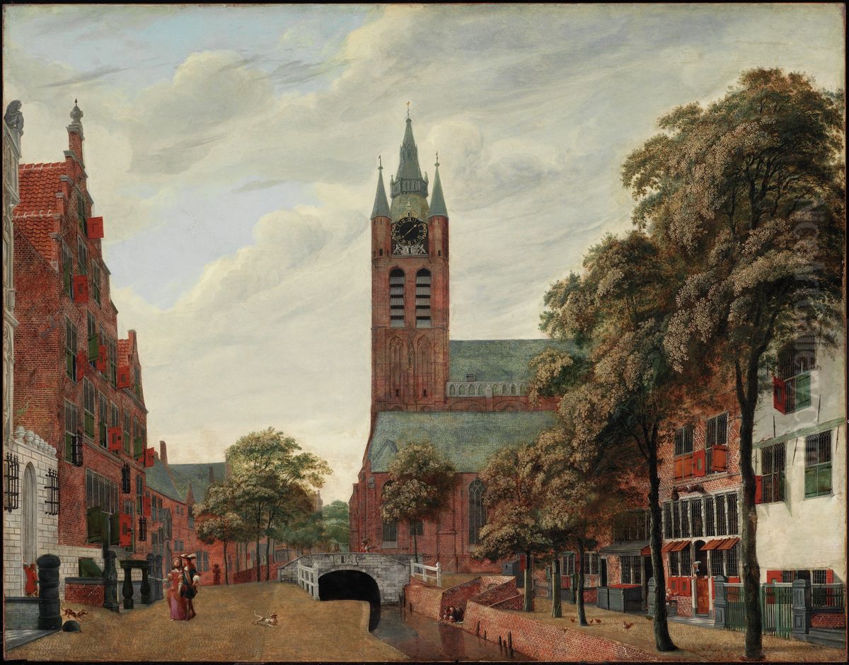 View of the Oude Delft Canal, Delft Oil Painting by Jan Van Der Heyden