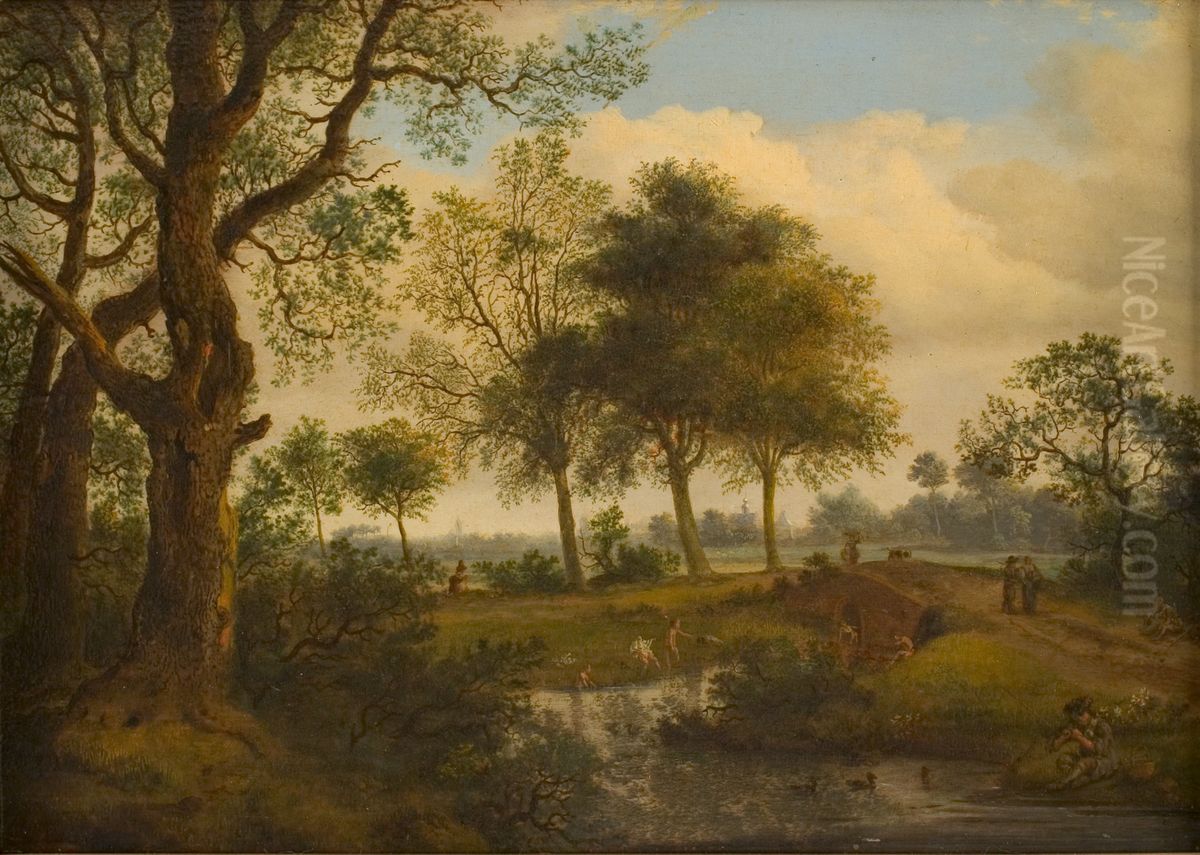 Landscape with Bathers Oil Painting by Jan Van Der Heyden