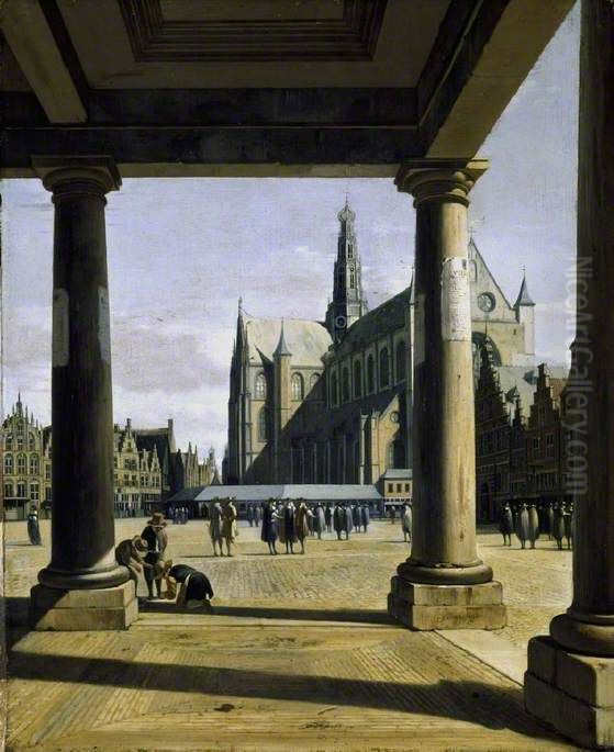 The Groote Kerk at Haarlem Oil Painting by Gerrit Adriaenszoon Berckheyde
