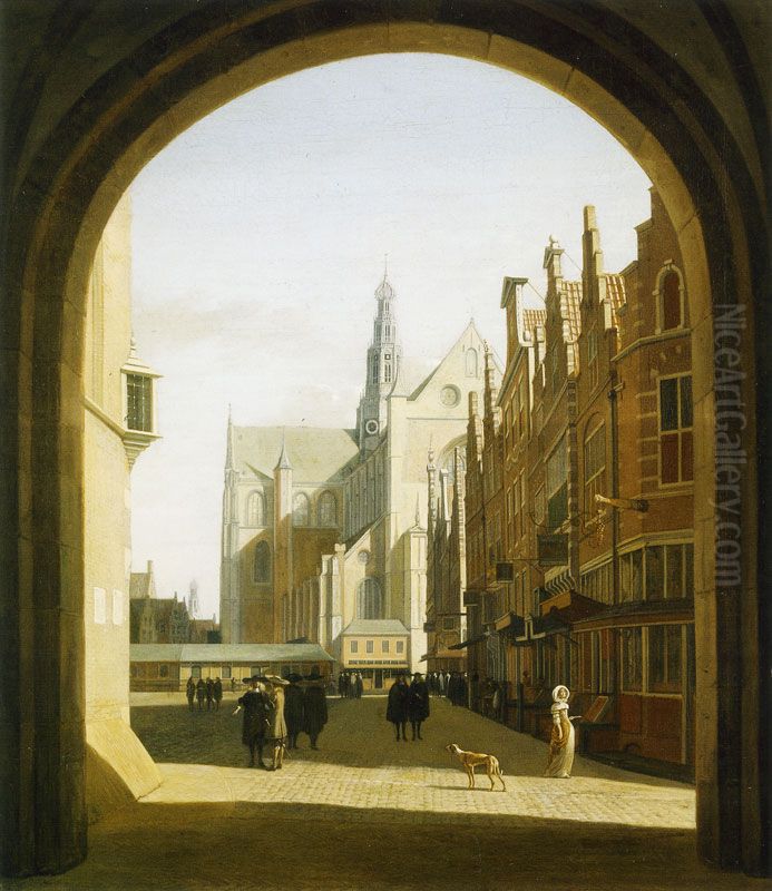 The Grote Kerk at Haarlem, Seen from the City Hall Oil Painting by Gerrit Adriaenszoon Berckheyde