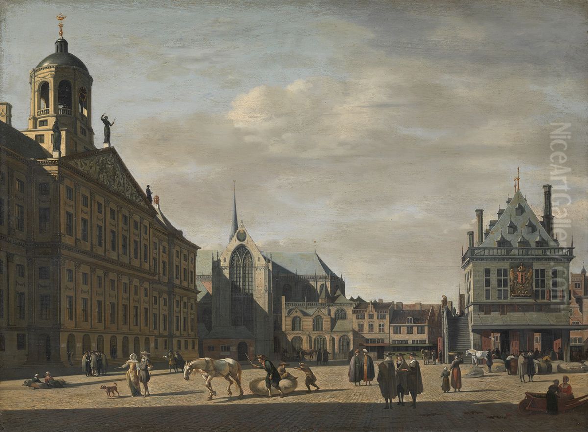 De Dam naar het noorden gezien Oil Painting by Gerrit Adriaenszoon Berckheyde