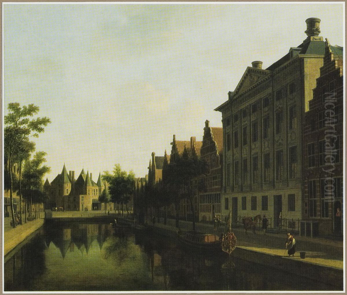 View of the Kloveniersburgwal with the Waag and the Trippenhuis, Amsterdam Oil Painting by Gerrit Adriaenszoon Berckheyde