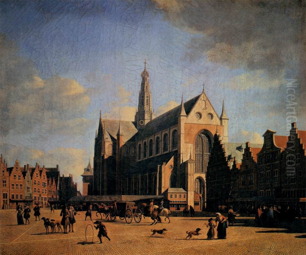 The Great Market in Haarlem Oil Painting by Gerrit Adriaenszoon Berckheyde