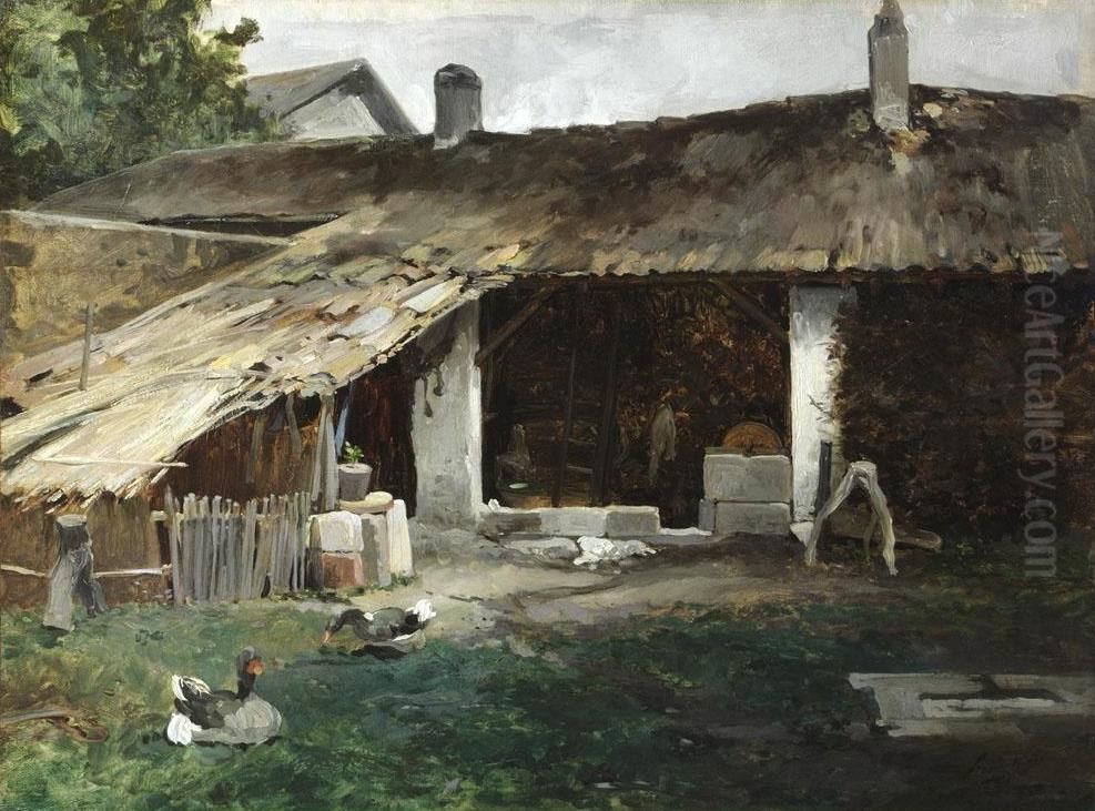 Cour de ferme Oil Painting by Rene Pierre Charles Princeteau