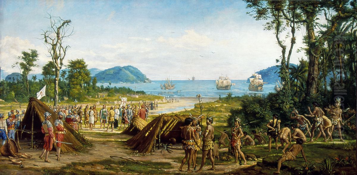 Fundacao de Sao Vicente Oil Painting by Benedito Calixto
