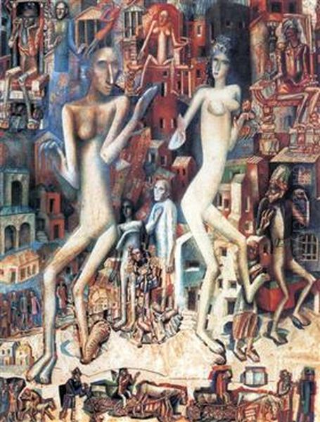 Man and woman Oil Painting by Pavel Filonov