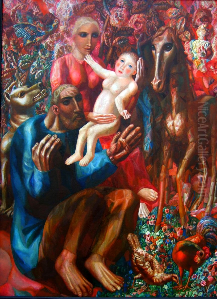 Peasant Family (The Holy Family) Oil Painting by Pavel Filonov