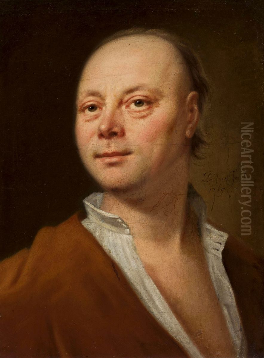 Portrait of a man in yellow coat. Oil Painting by Balthasar Denner