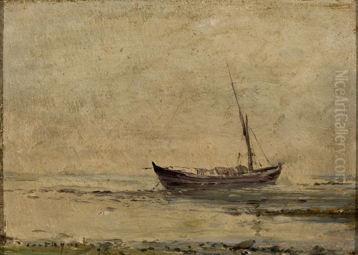 Marinha com Barco Oil Painting by Giovanni Battista Castagneto