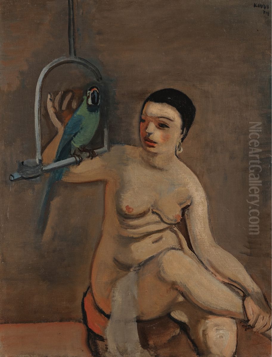 Zena s papouskem Oil Painting by Georges Kars
