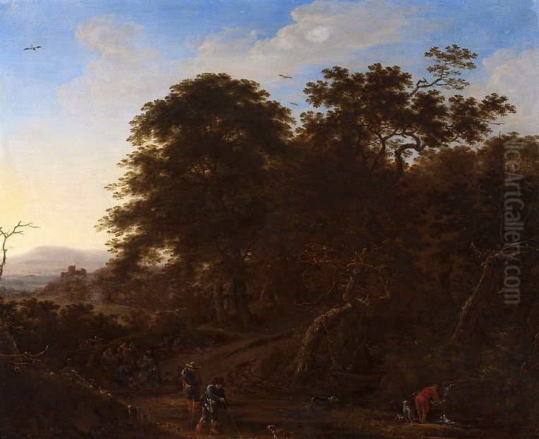 Landscape with travelers. Oil Painting by Herman Saftleven