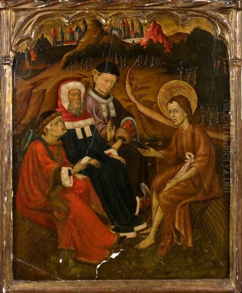 Altarpiece of the Saints John. Table of Saint John the baptist with the priests and Levites Oil Painting by Bernat Martorell