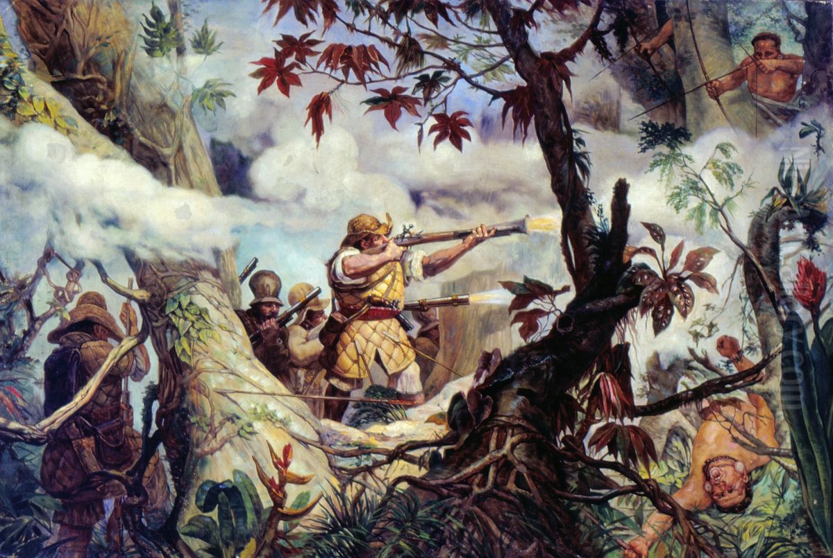 Combate de Botocudos em Mogi das Cruzes Oil Painting by Oscar Pereira Da Silva