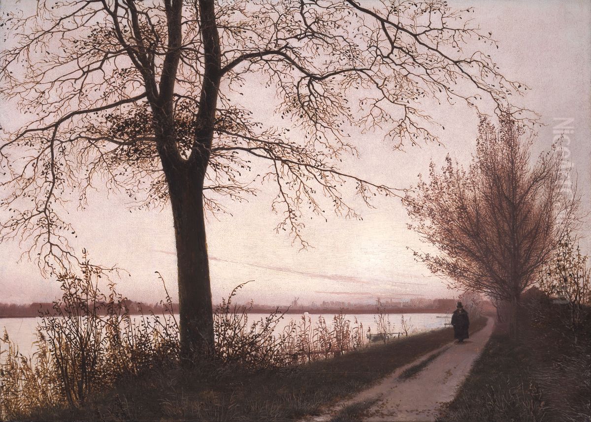 Autumn Morning on Lake Sortedam Oil Painting by Christen Kobke