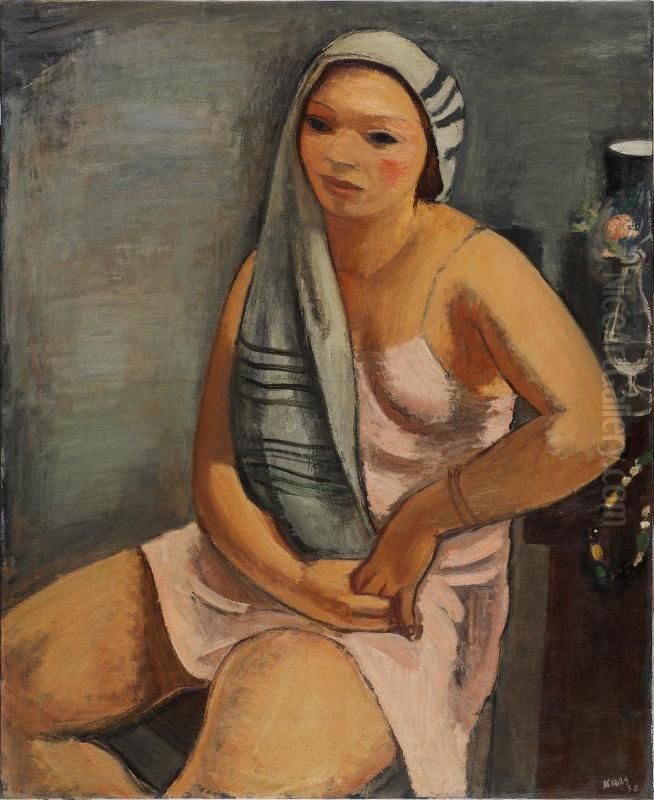 Femme au chale gris Oil Painting by Georges Kars