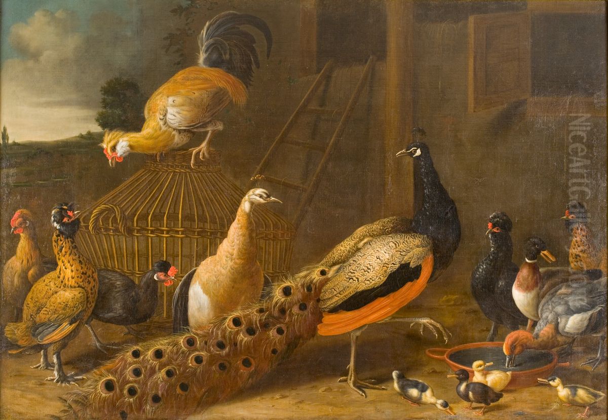 Hoenderhof Oil Painting by Melchior D'Hondecoeter