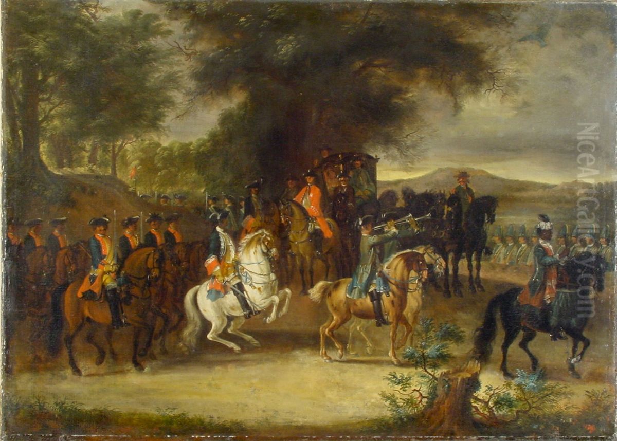 Inspectie van een regiment Oil Painting by Cornelis Troost