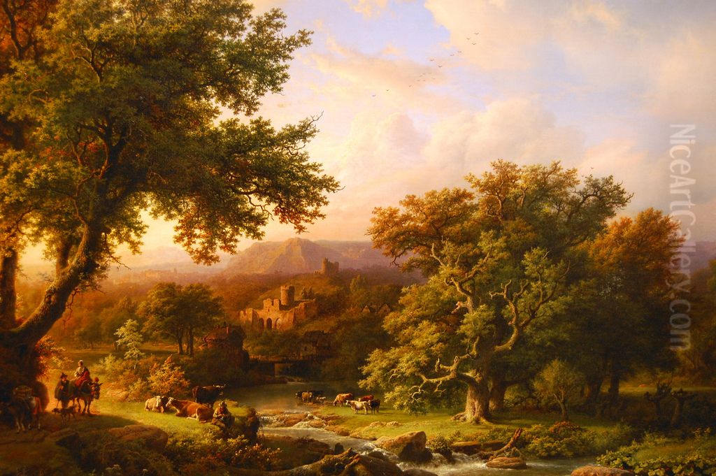 Zomerlandschap met burcht Oil Painting by Barend Cornelis Koekkoek