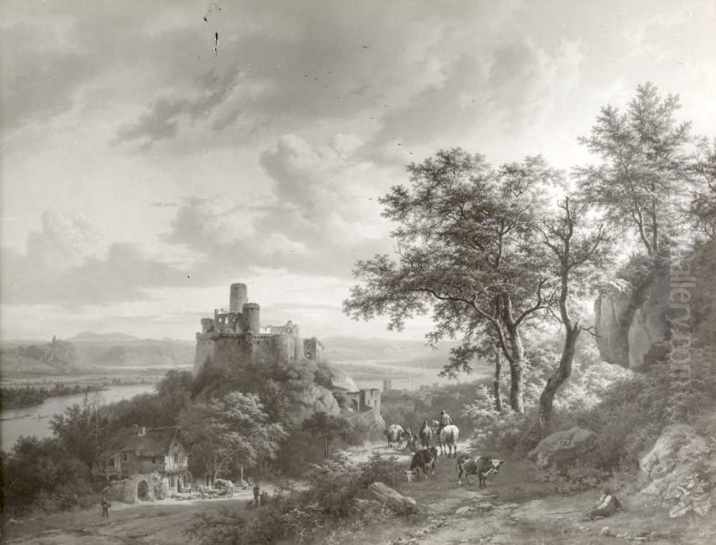 Rijnlandschap met ruine Oil Painting by Barend Cornelis Koekkoek