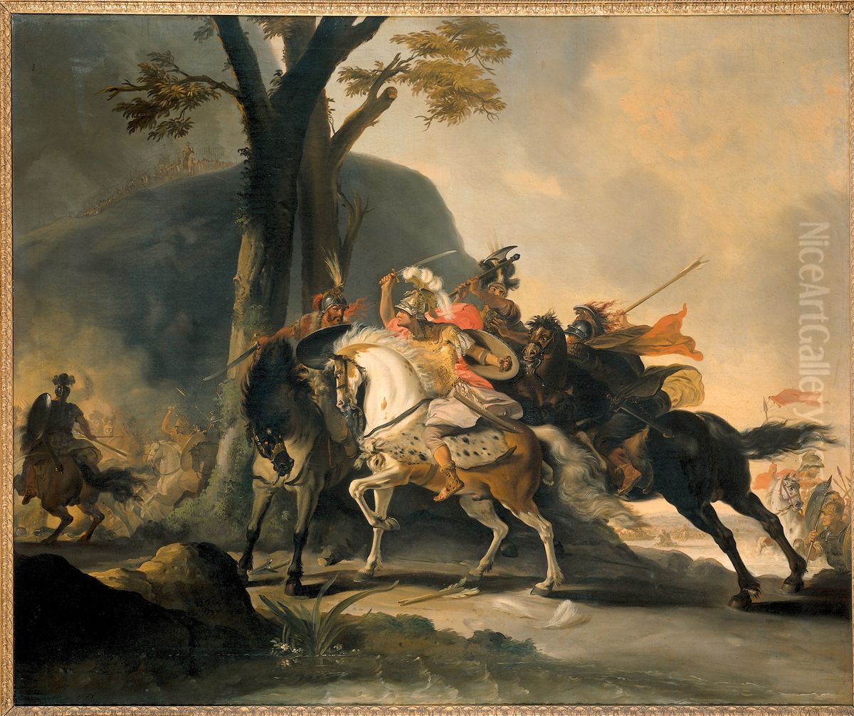 Alexander de Grote in de slag tegen de Perzen bij de Granikos Oil Painting by Cornelis Troost