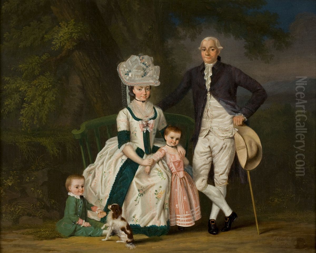 Guilaume Francois Imbert de Wattines met echtgenote en kinderen in een landschap Oil Painting by Augustijn Claterbos
