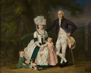 Guilaume Francois Imbert de Wattines met echtgenote en kinderen in een landschap