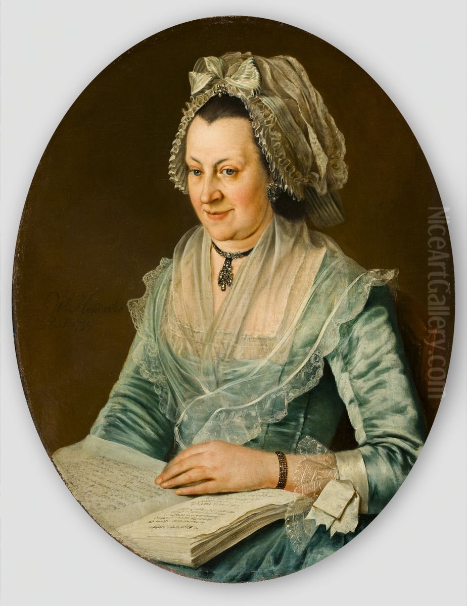 Portret van een onbekende vrouw met een boek Oil Painting by Wybrand Hendricks