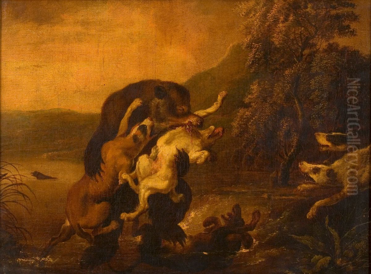 Beer door honden aangevallen Oil Painting by Abraham Danielsz. Hondius