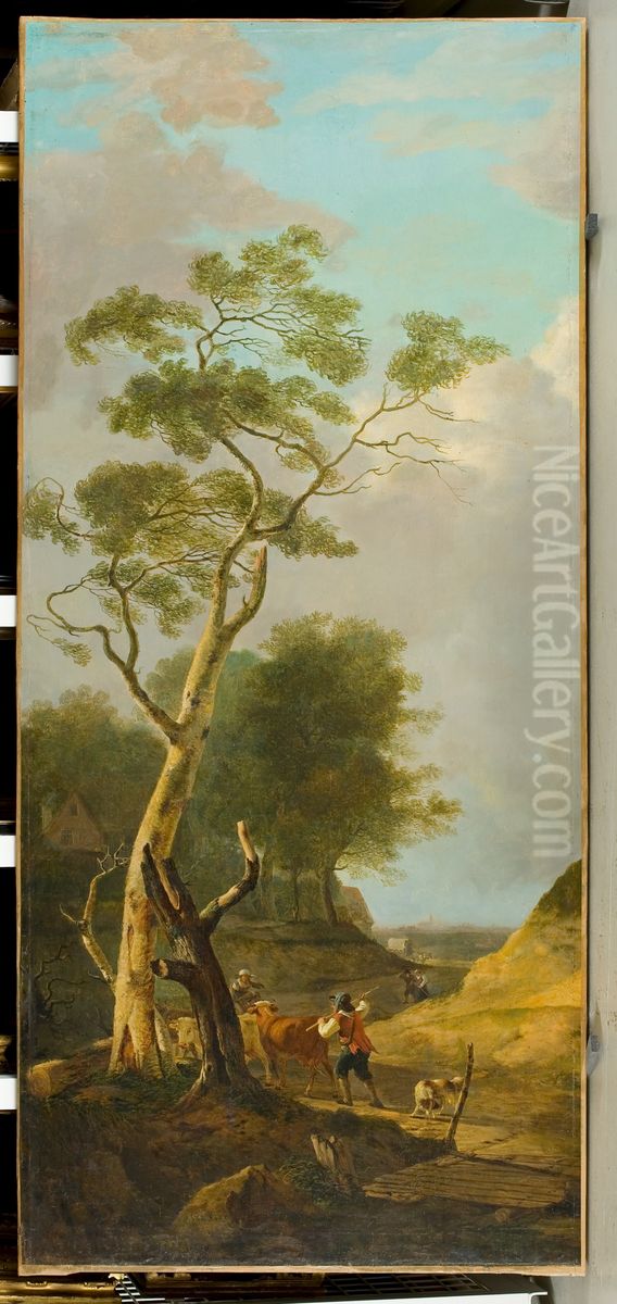Heuvelachtig landschap met veedrijver Oil Painting by Jacob van Strij