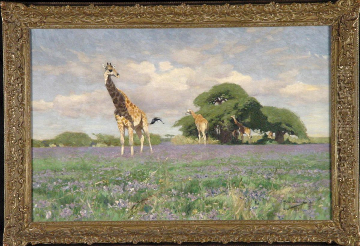 Giraffen in bloeiende Ulanga-vlakte, Tanzania, Afrika Oil Painting by Wilhelm Kuhnert