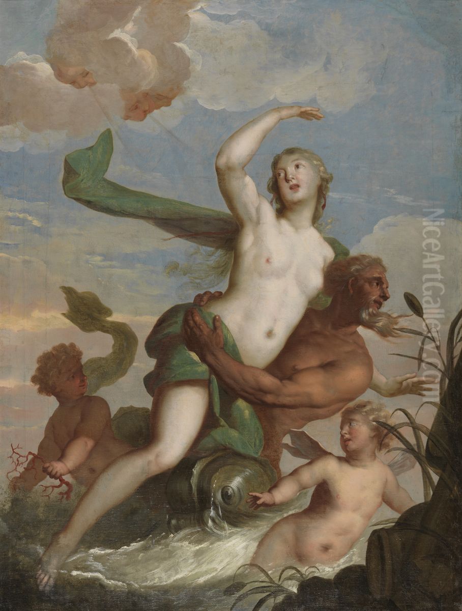 Neptunus en Amphitrite Oil Painting by Mattheus Terwesten