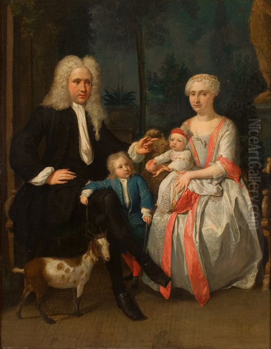 Portret van een echtpaar en twee kinderen Oil Painting by Nikolaas Verkolje