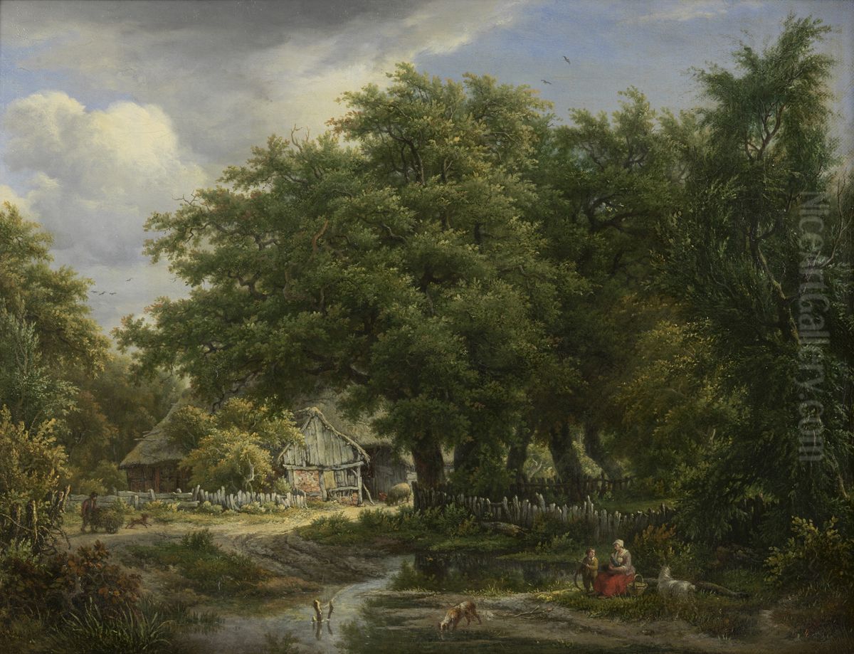 Boerenwoning tussen geboomte (Emmen) Oil Painting by Egbert Van Drielst