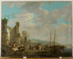Kustlandschap met figuren bij een ruine Kustlandschap met figuren bij een ruine