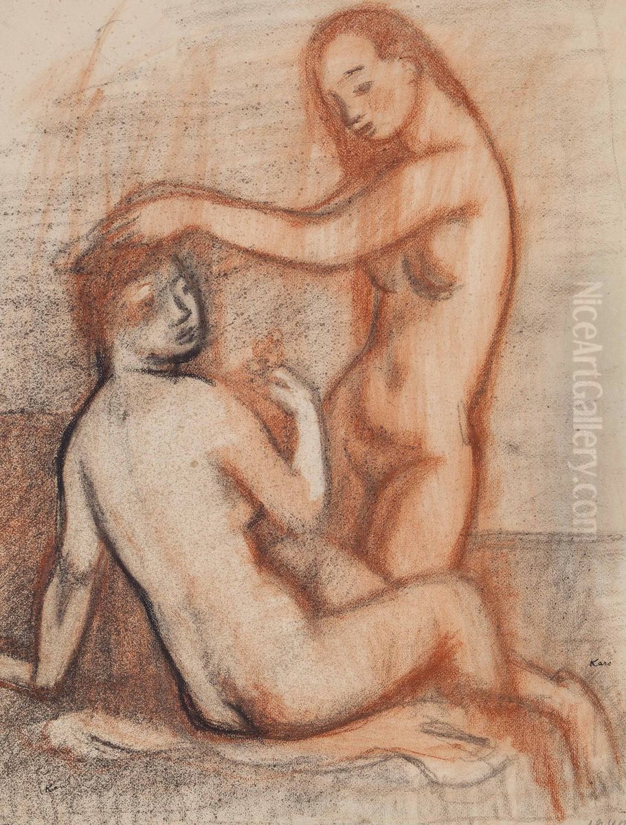 Two female Nudes Oil Painting by Georges Kars