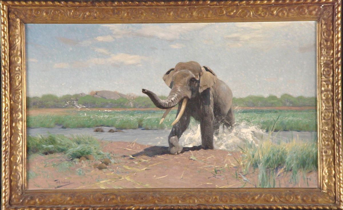 Indische olifant uit het water stappend Oil Painting by Wilhelm Kuhnert