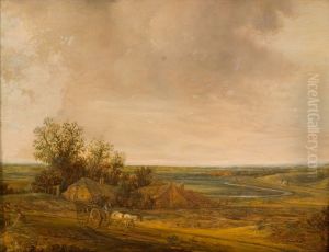 Landschap met boerenhofstede aan duinrand