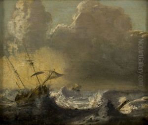 Schepen op zee bij storm