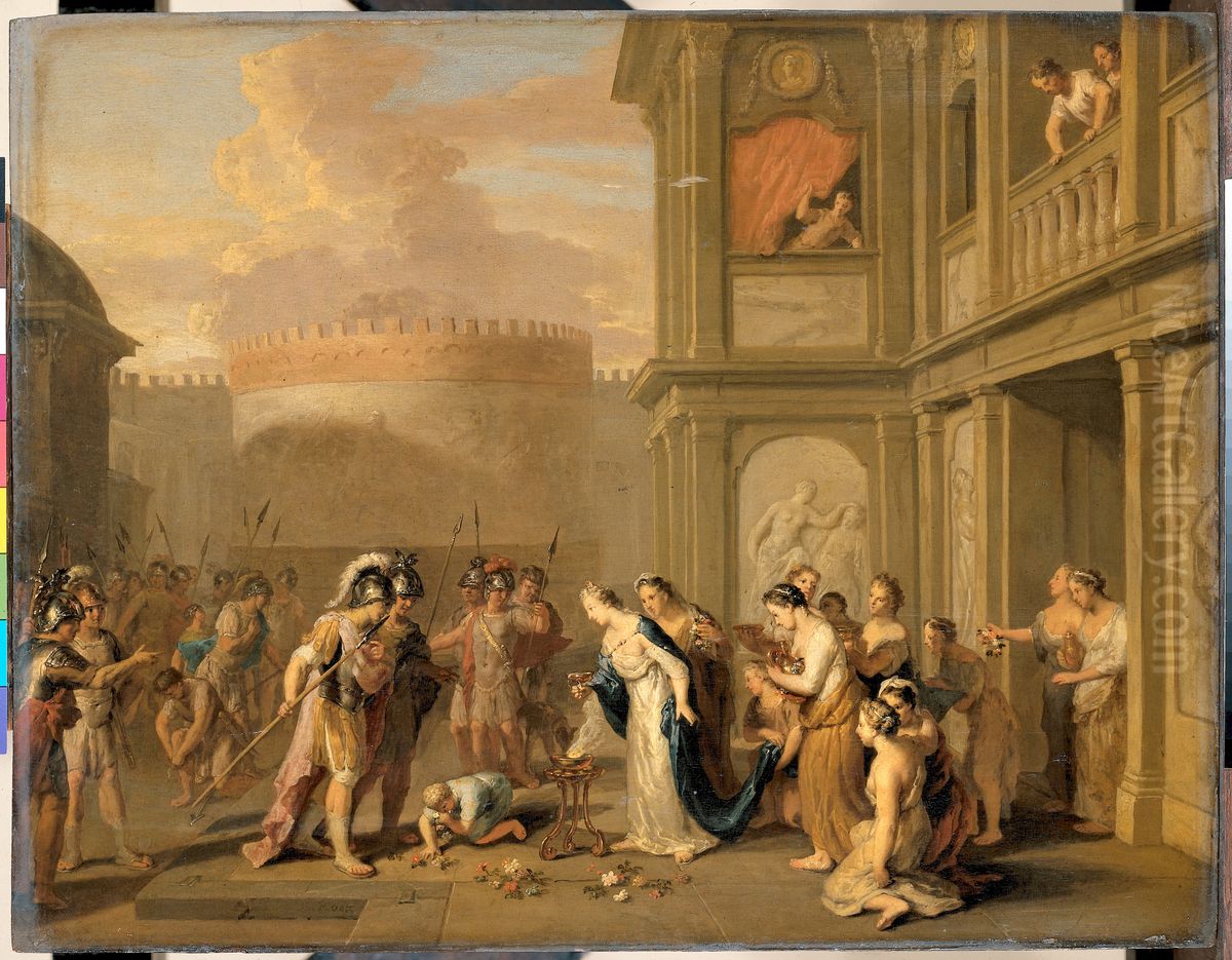 Koningin Kleophis biedt Alexander de Grote wijn aan na de verovering van Magazae Oil Painting by Gerard Hoet