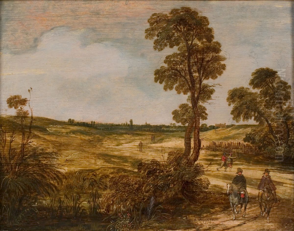 Twee ruiters in duinlandschap Oil Painting by Esaias Van De Velde