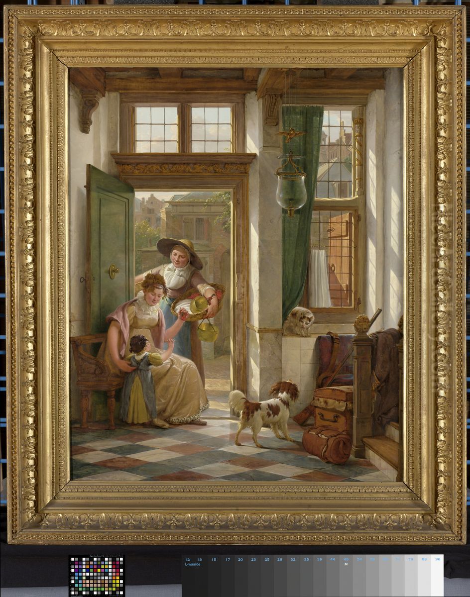 Een kersenverkoopster aan de deur Oil Painting by Abraham van Strij