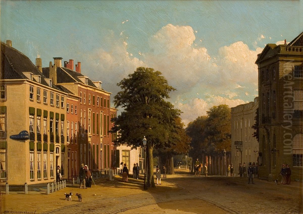 Gezicht op het Korte Voorhout te 's-Gravenhage Oil Painting by Jan Weissenbruch