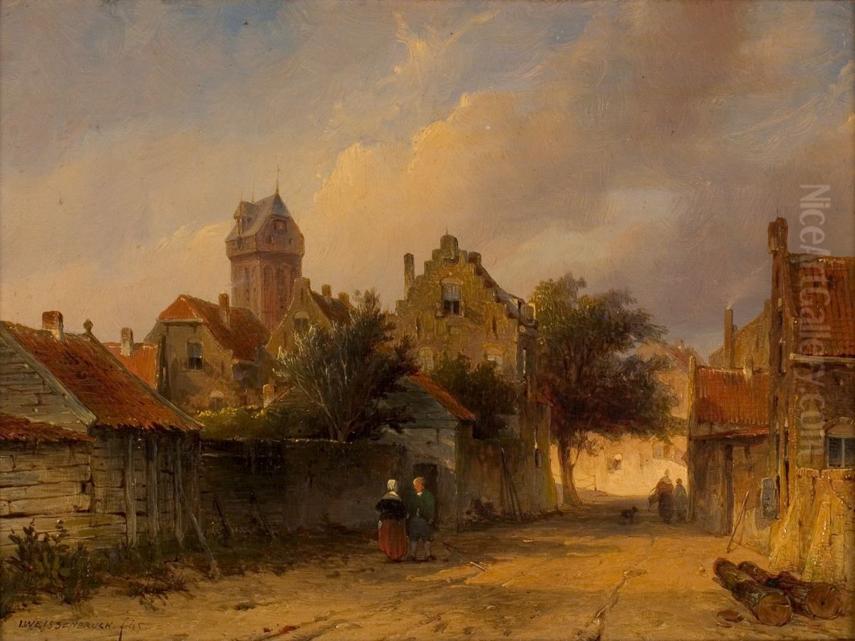 Gezicht op een straatje te Oudewater Oil Painting by Jan Weissenbruch