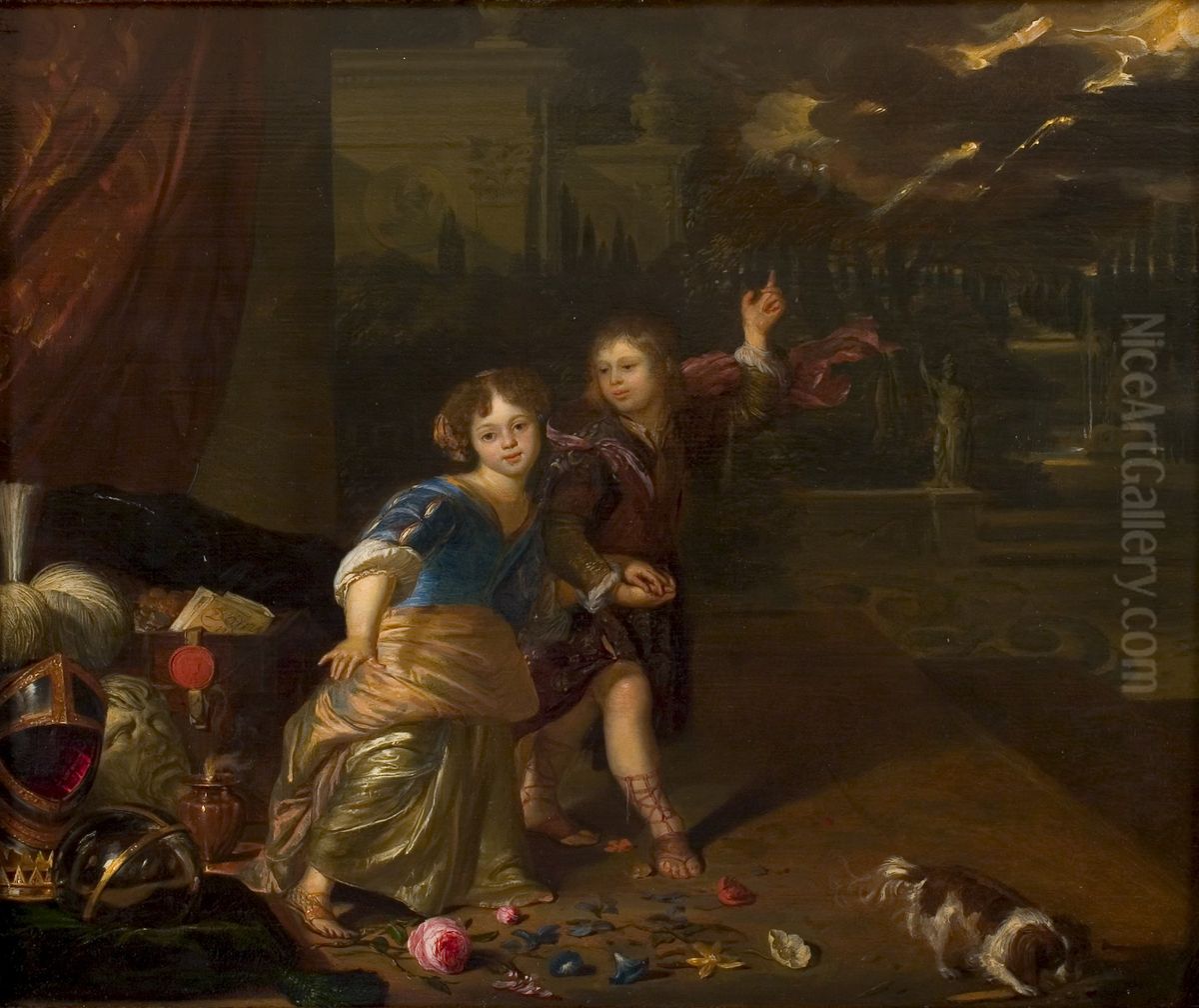 Allegorisch portret van twee kinderen Oil Painting by Carel de Moor