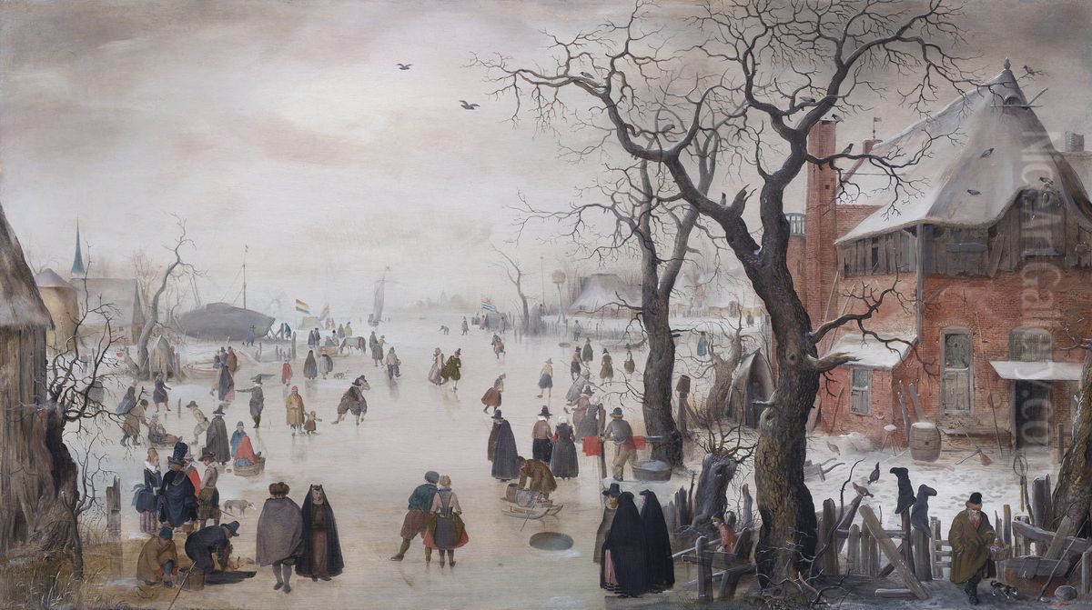 Winter Landscape with Skaters near a Village Oil Painting by Hendrick Avercamp